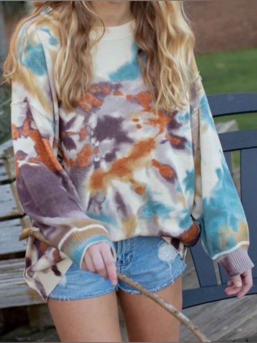 Natural Life Taylor Oversized Cotton Sweater iSunset Tie-Dye. S/M small medium